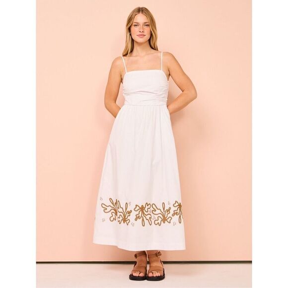 Mon Renn Mystique Midi Dress in White with Beige -VACATION size S NWT$259 - Picture 1 of 11
